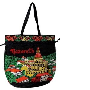 VTG 70’s Nazareth Souvenir Rainbow Beaded Large Tote Bag Jerusalem Drawstring